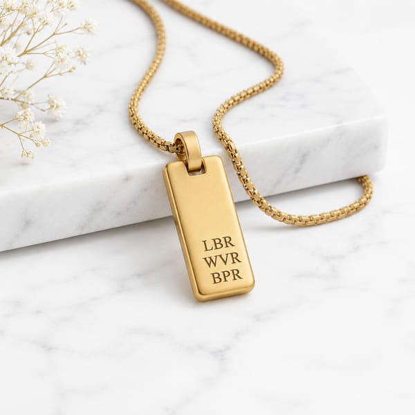 Personalized Engraved Gold Bar Pendant Necklace for Dad