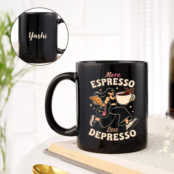 Personalized Espresso Depresso Black Mug