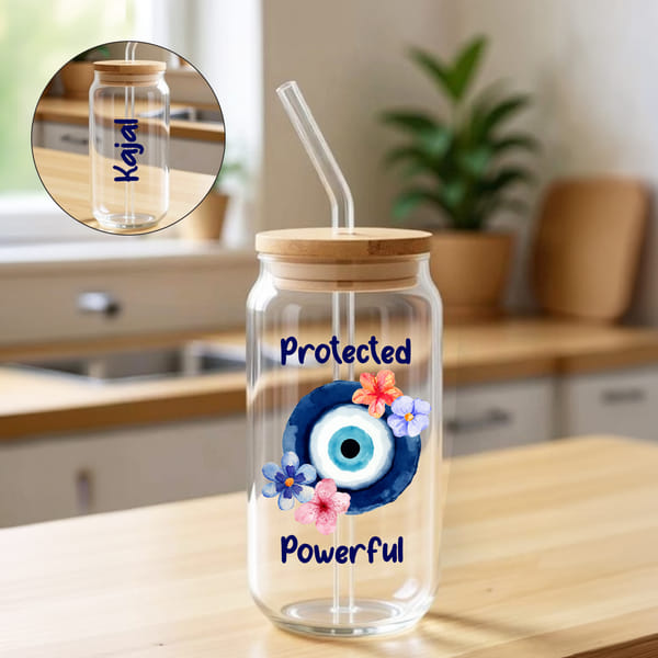 Personalized Evil Eye Glass Tumbler for Rakhi