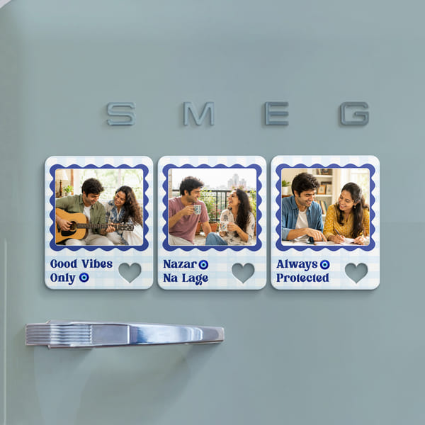 Personalized Evil Eye Siblings Fridge Magnet Trio For Rakhi