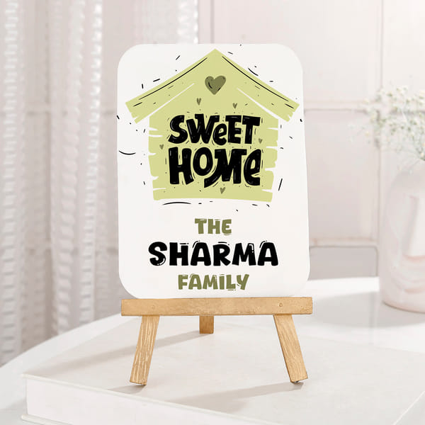 Personalized Family Name Plaque | Same Day Delivery | Custom Sweet Home Tabletop Sign with Wooden Ea