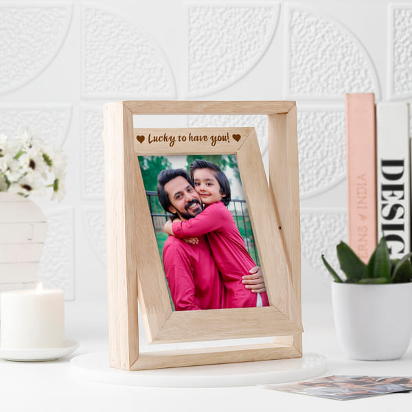 Personalized Father's Day Rotating Wooden Photo Frame