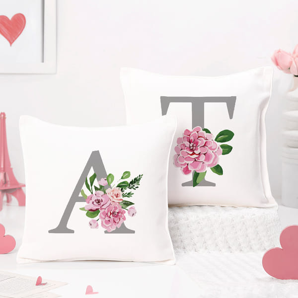 Personalized Floral Initials Cushions - Set Of 2