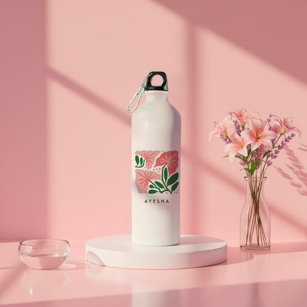 Personalized Floral Print Stainless Steel Bottle