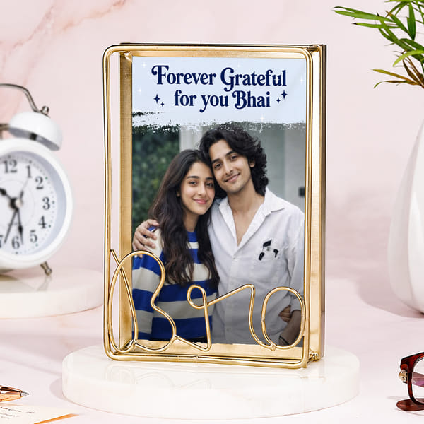 Personalized Forever Grateful Bhai Metal Gold Photo Frame