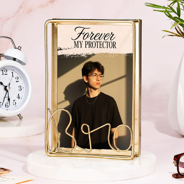 Personalized Forever My Protector Gold Metal Frame for Rakhi