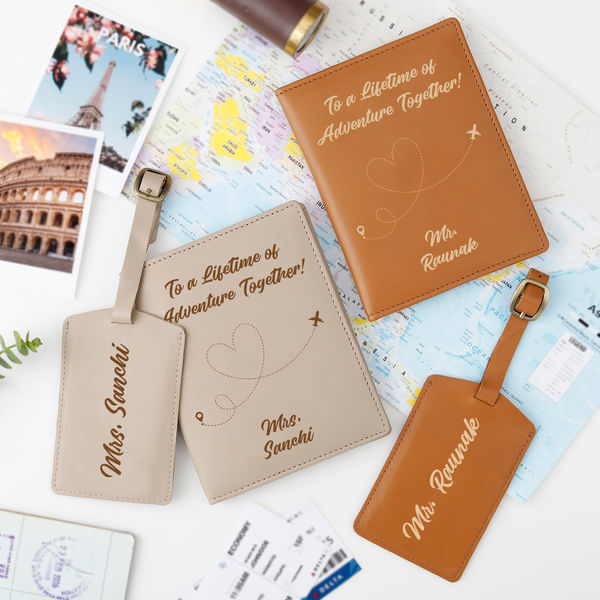 Personalized Genuine Leather Passport And Luggage Tag Combo - Set Of 2