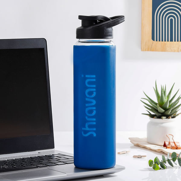 Personalized Glass Bottle With Silicone Sleeve - Blue