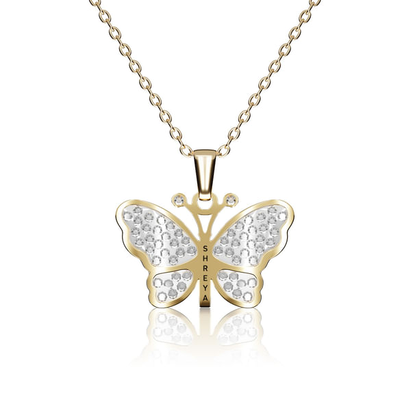 Personalized Gold And Zircon Butterfly Pendant