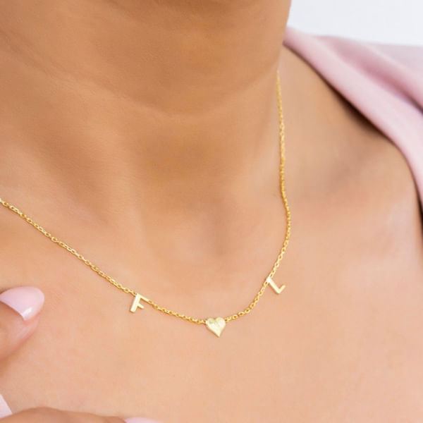 Personalized Gold Initials And Heart Necklace For Women