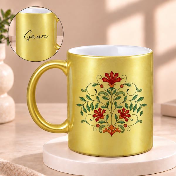 Personalized Golden Floral Mug