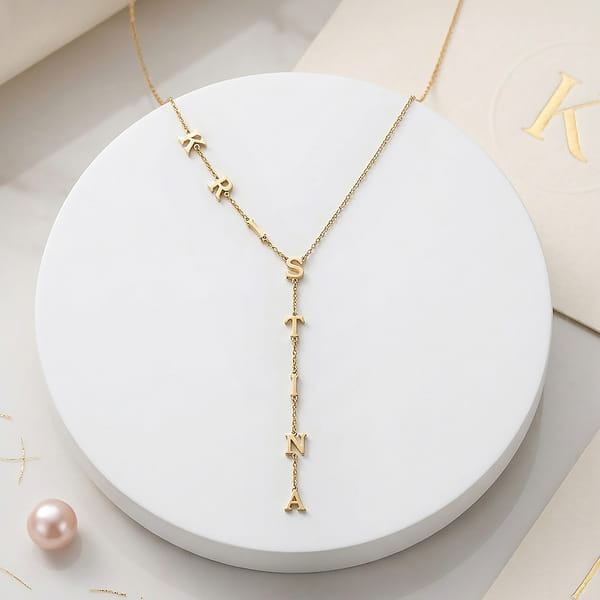 Personalized Golden Lariat Necklace for Mom