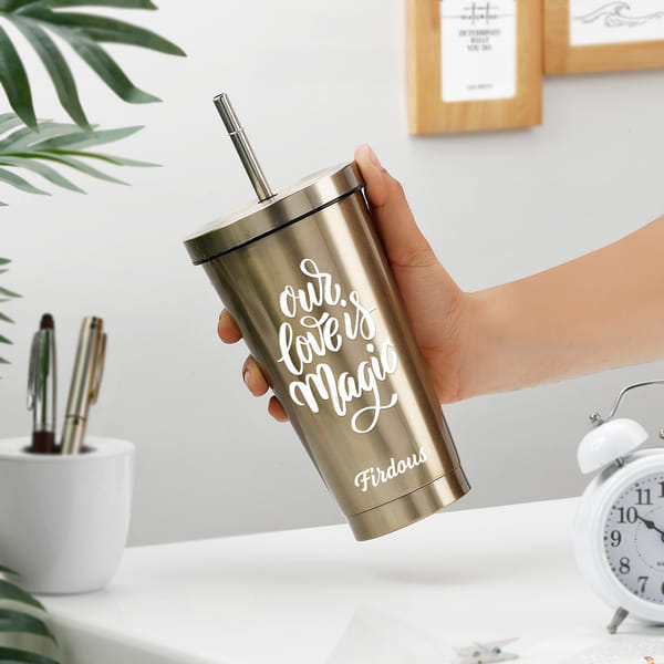 Personalized Golden Tumbler For Valentine's Day