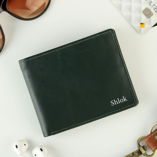 Personalized Green Leather Wallet for Men