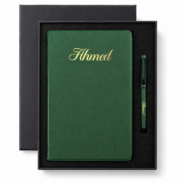 Personalized Green Notebook and Pen Gift Set
