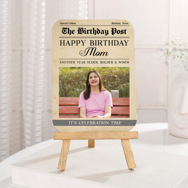 Personalized Happy Birthday Mom Photo Frame | Same Day Delivery | Newspaper Style Keepsake Plaque wi