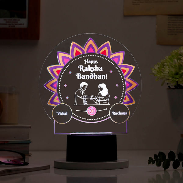 Personalized Happy Raksha Bandhan Black Base LED Lamp