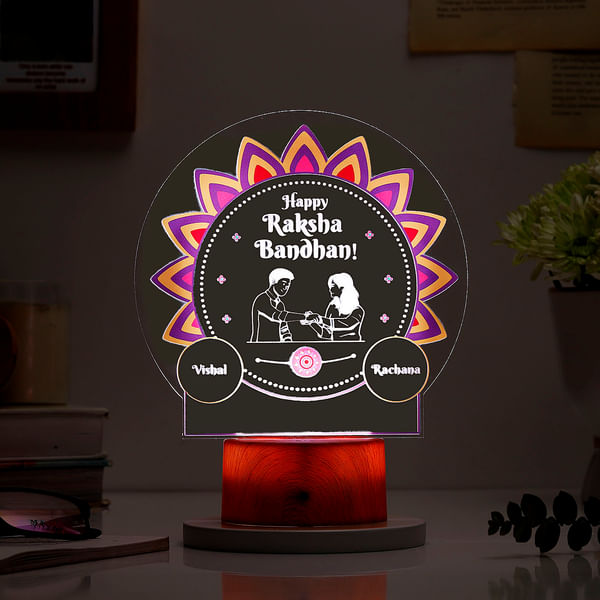 Personalized Happy Raksha Bandhan Brown Base LED Lamp