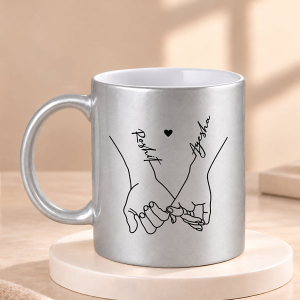 Personalized Holding Hands Silver Mug