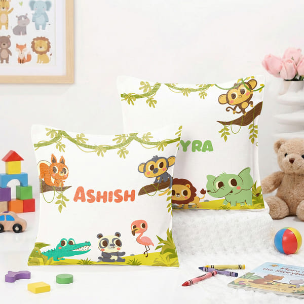 Personalized Jungle-Themed Cushions For Kids - Set Of 2