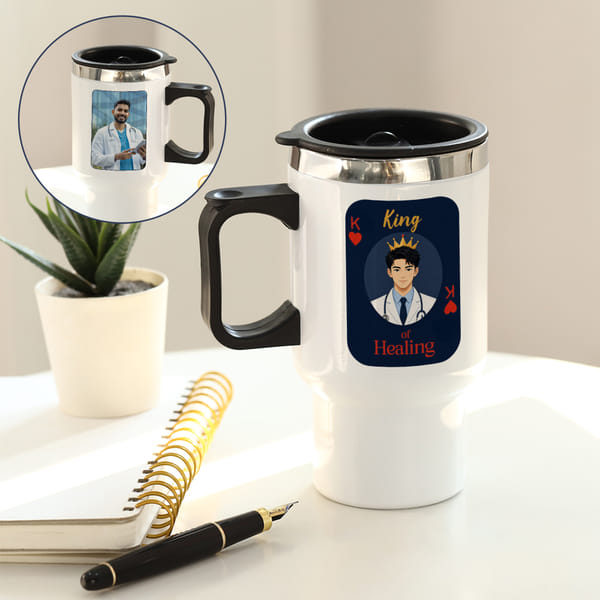 Personalized King of Healing Travel Mug for Doctor's Day