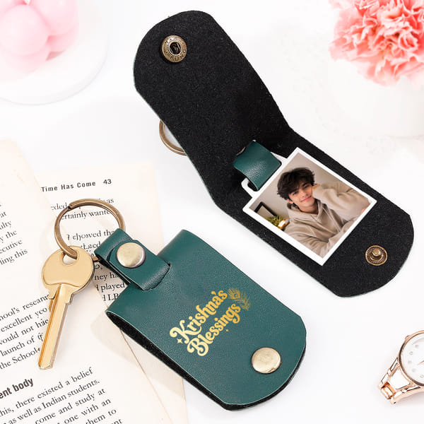 Personalized Krishna's Blessing Leather Photo Keychain