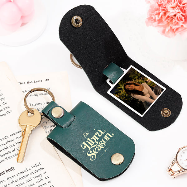 Personalized Libra Season Leather Keychain - For Her