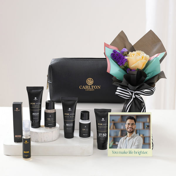 Personalized Men's Personal Care Kit And Bouquet Combo