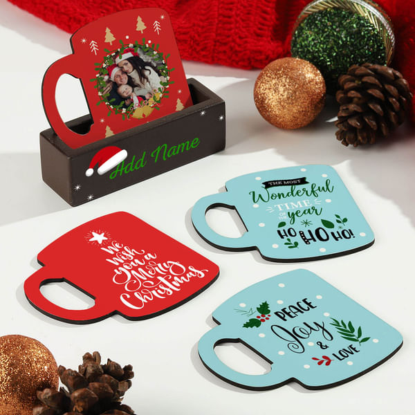 Personalized Merry Christmas Coasters with Stand