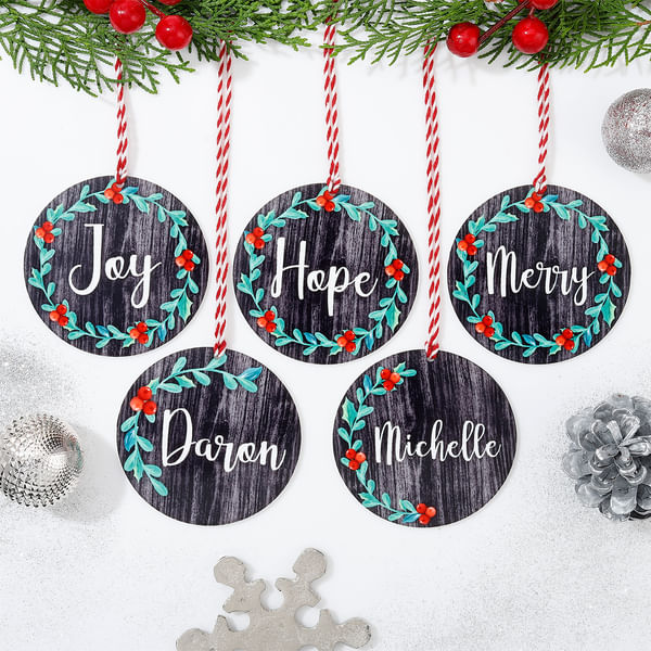 Personalized Merry Christmas Wreath Ornament - Set Of 5