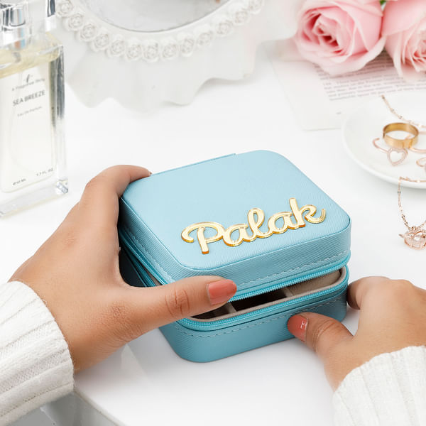 Personalized Mini Jewellery Organizer Box - Blue