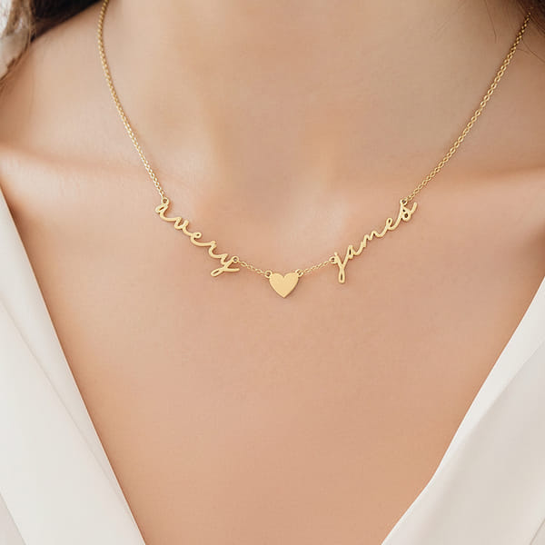 Personalized Mom Dual-Name Heart Pendant Necklace
