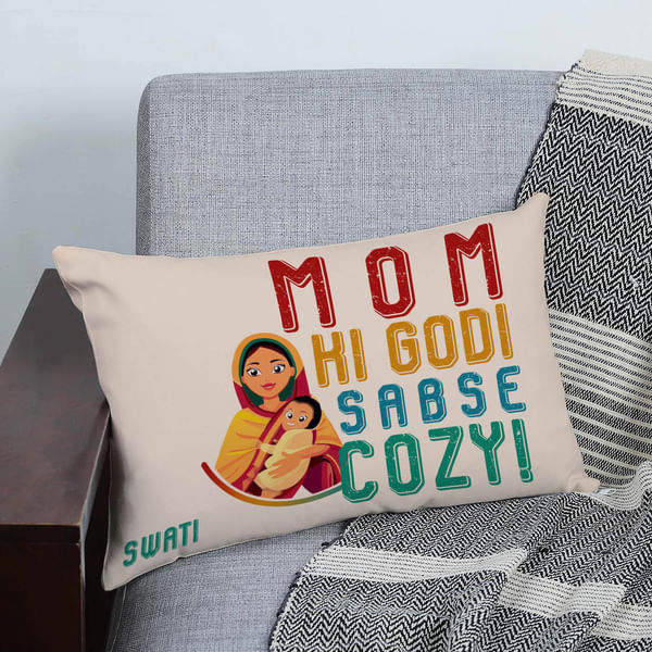 Personalized Mom Ki Godi Sabse Cozy Cushion