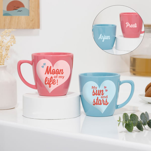 Personalized Moon And Sun Tea Cups For Couples - Set Of 2