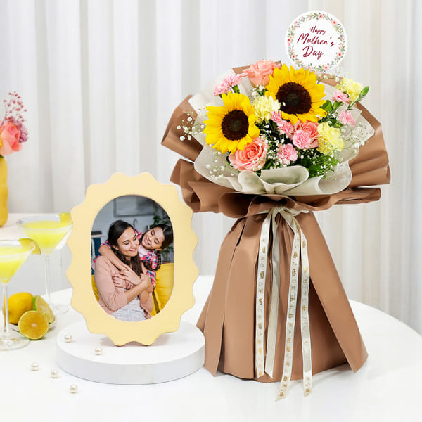 Personalized Mother's Day Floral Bouquet & Yellow Oval Frame