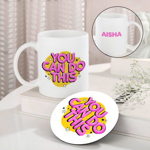Personalized Motivational Ceramic Mug and Coaster Combo