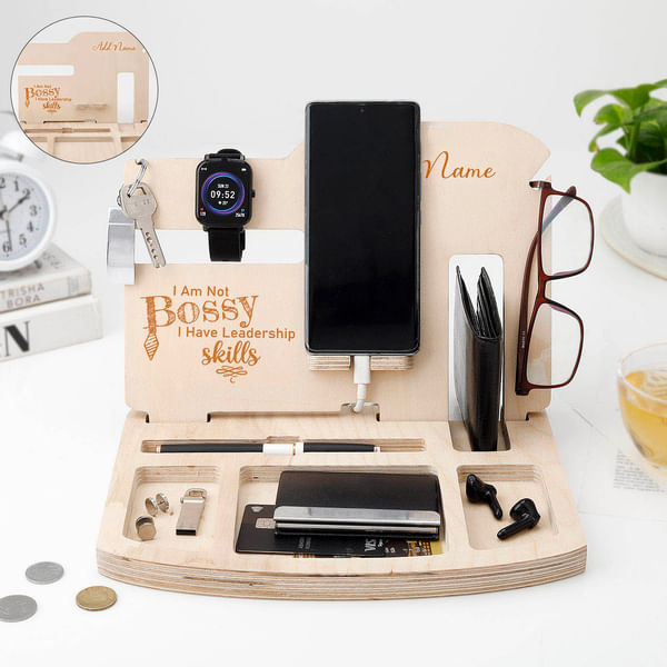 Personalized Multi-compartment Wooden Desk Organiser