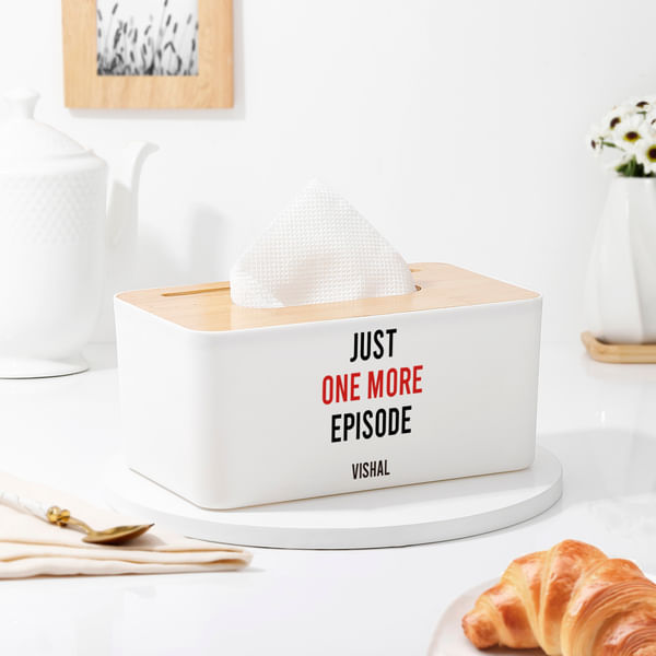 Personalized One More Episode Wooden Tissue Box