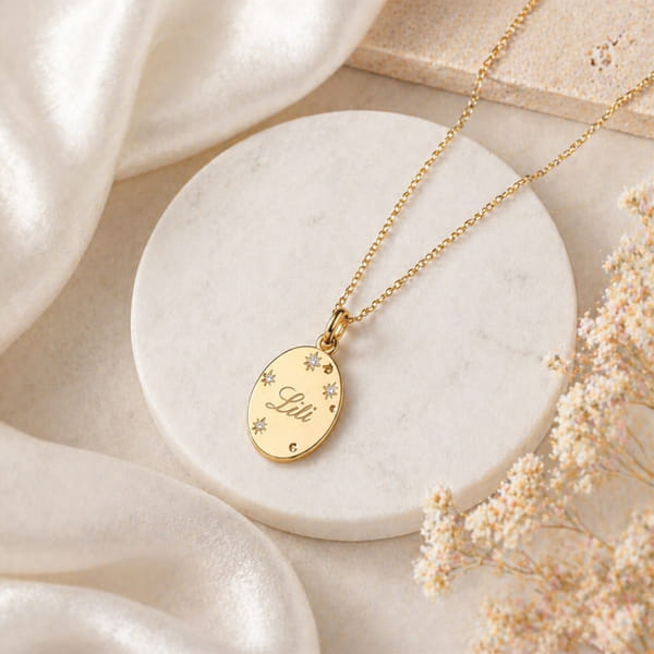 Personalized Oval Pendant with Star Necklace