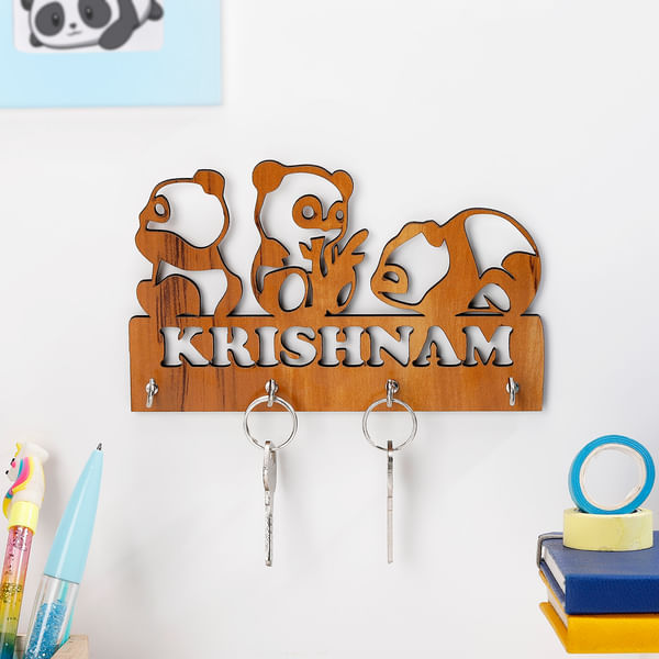 Personalized Panda Wooden Key Holder