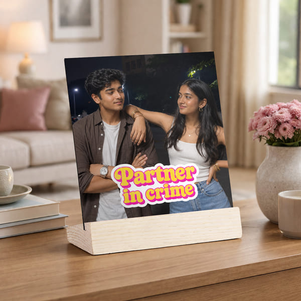 Personalized Partners in Crime Photo Frame With Wooden Stand