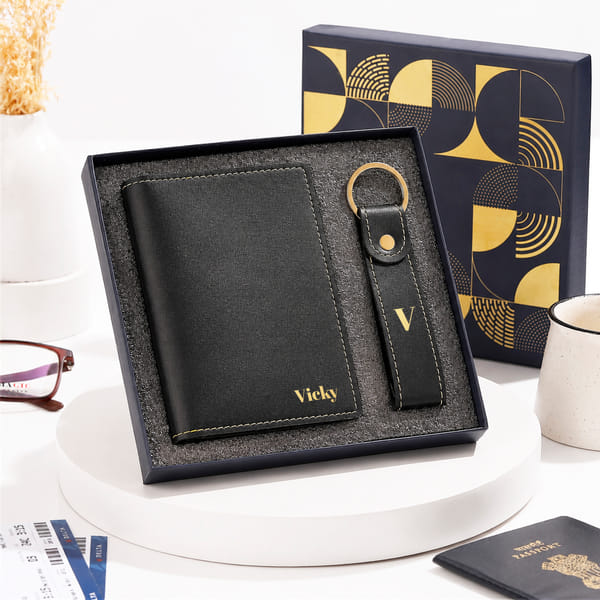 Personalized Passport Holder & Keychain Set for Dad