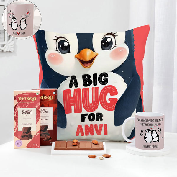 Personalized Penguin Love And Treats Valentine Hamper