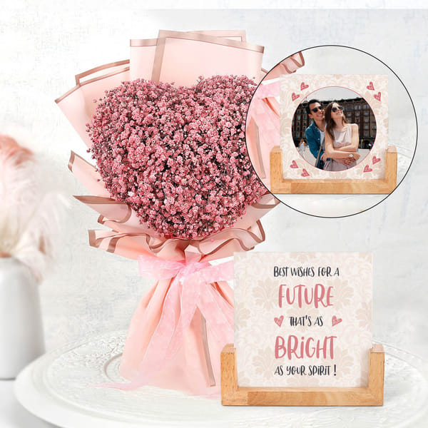 Personalized Pink Baby's Breath And Sandwich Frame For Valentine's Day
