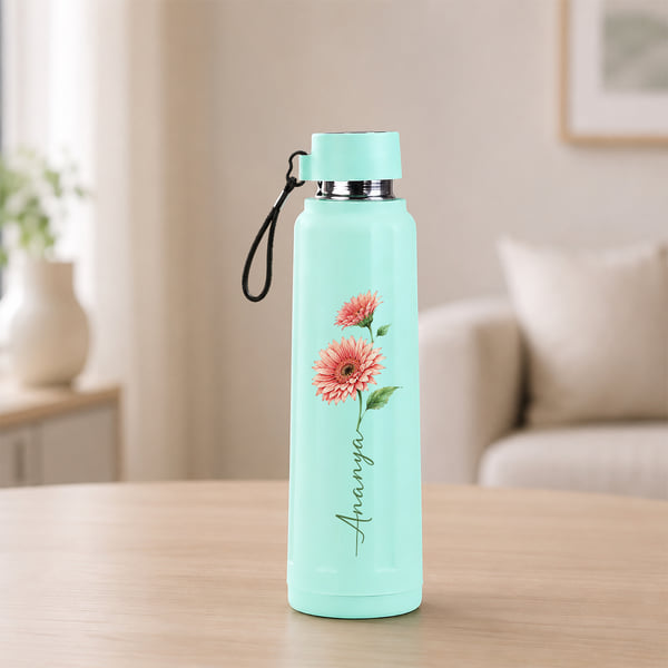 Personalized Pink Gerbera Stainless Steel Water Bottle