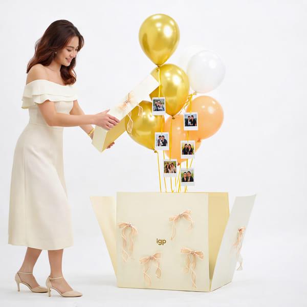 Personalized Polaroids with Golden Balloon Surprise