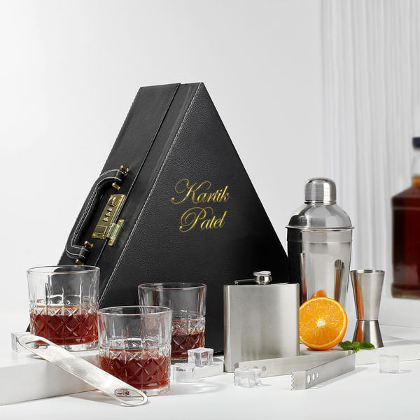 Personalized Premium Black Portable Bar and Cocktail Kit