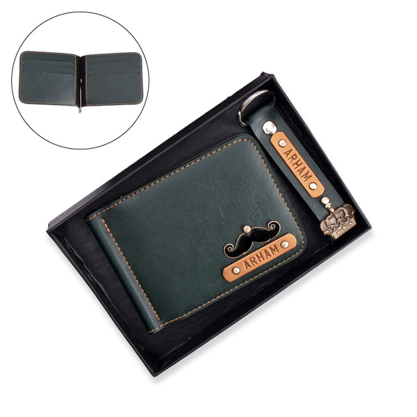 Personalized PU Leather Money Clipper And Keychain Combo