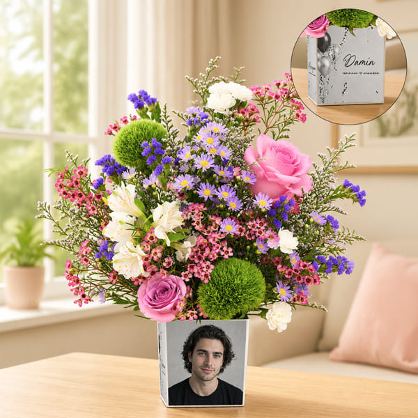 Personalized Purple & White Floral Arrangement for Father's Day