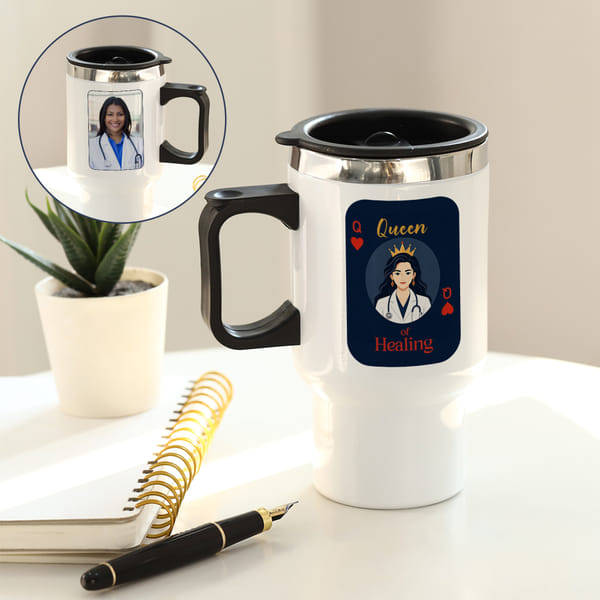 Personalized Queen of Healing Travel Mug for Doctor's Day